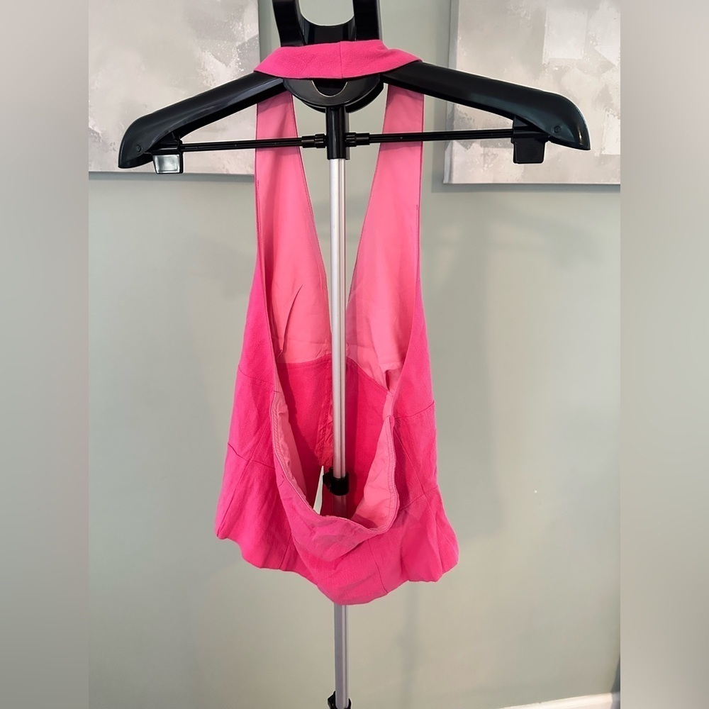PINK DEEP V HALTER NECK TOP WITH FRONT CLOSURE - Picture 2 of 2